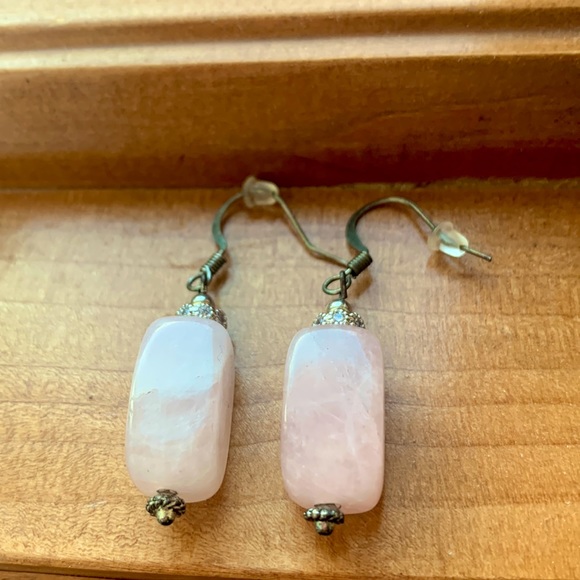 Real Rose Quartz Earrings - Picture 1 of 2